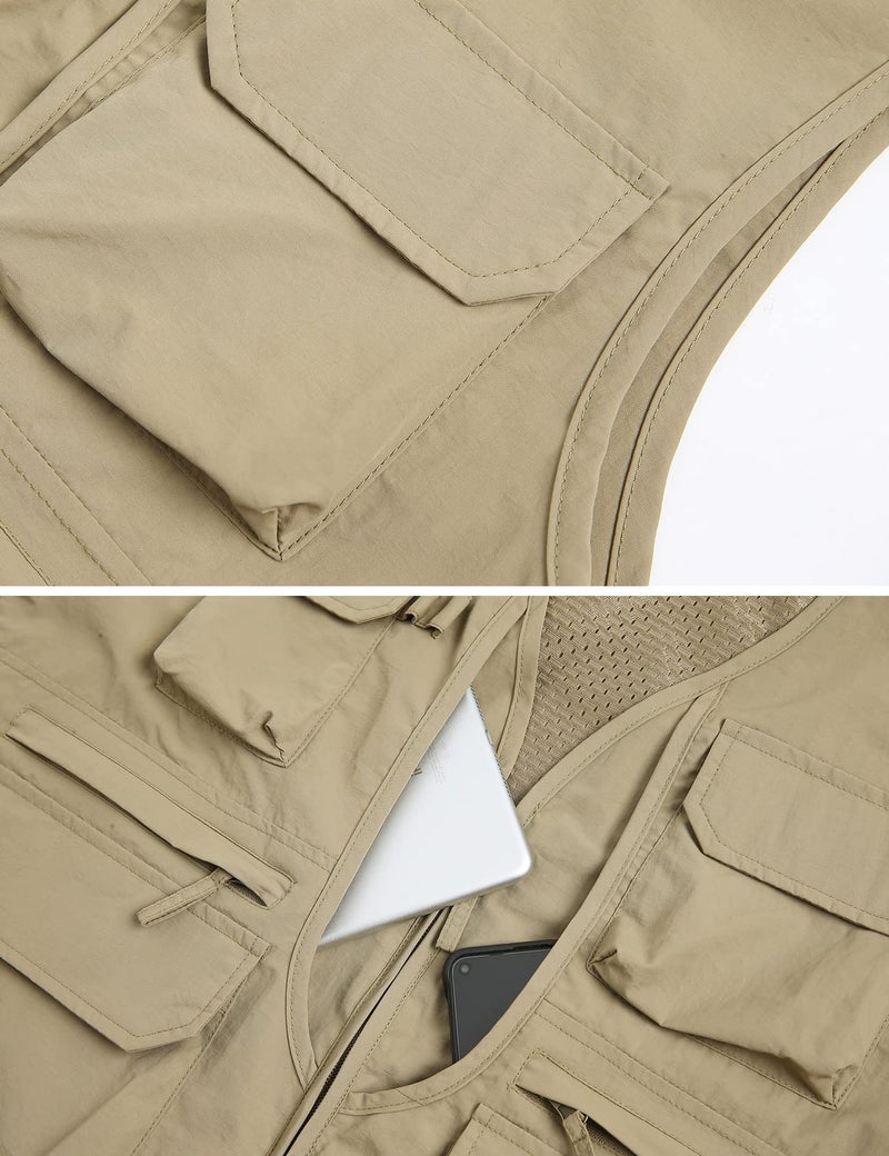 Flygo Men's Utility Cargo Vest Outdoor Summer Work Photo Fishing Safari Travel Vest with Pockets(01Khaki-XL) - Image 5